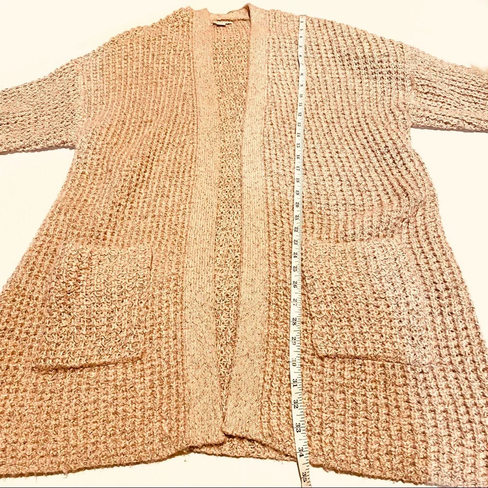 AEO Chunky Knit Long Duster Open Front Dusty Rose Pink Sweater Women's L Large - Picture 7 of 8